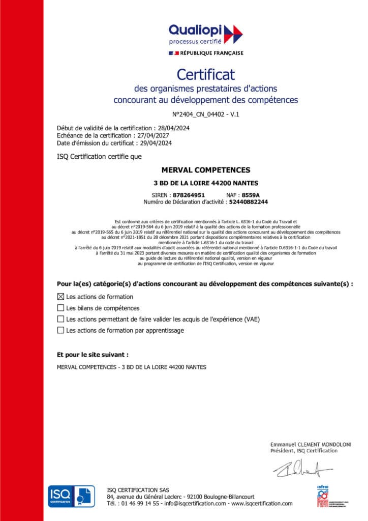 Certification Qualiopi Groupe Merval